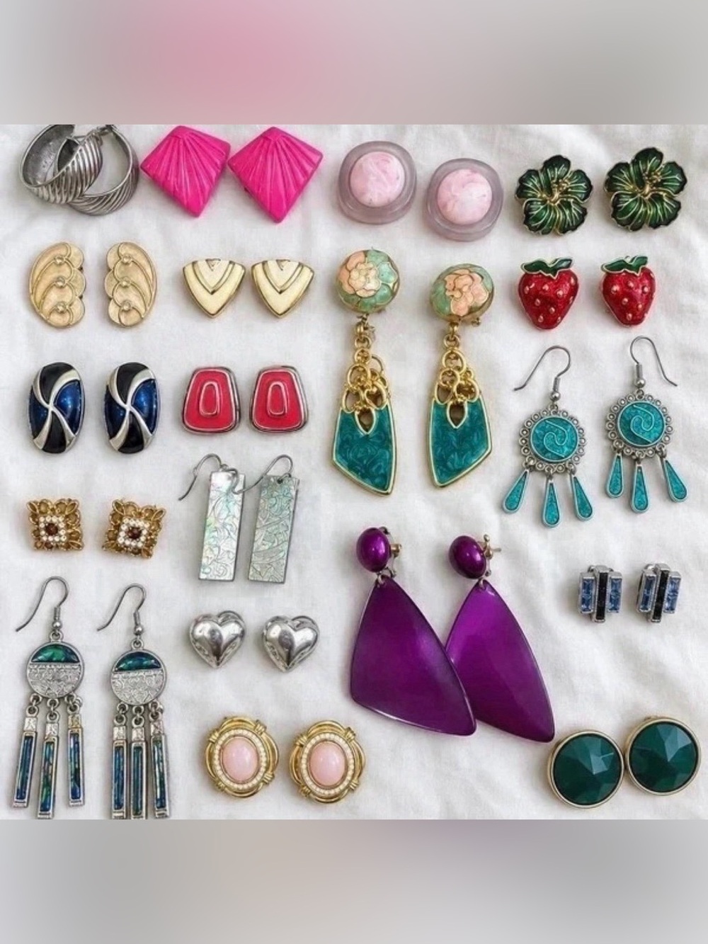 20 Pairs Assorted Vintage Earrings Collection Gold, Silver, Colorful